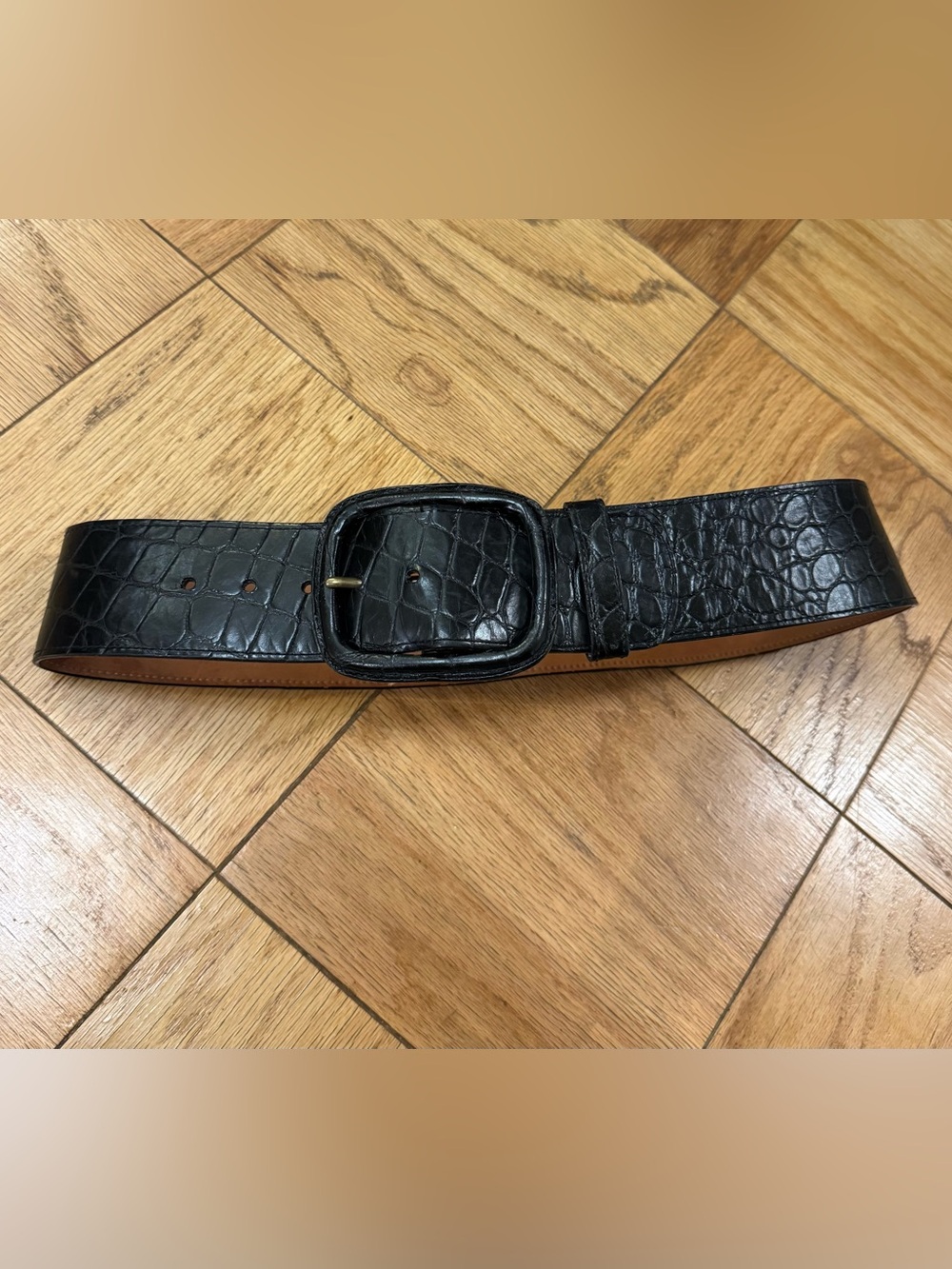 Sherry Cassin crocodile-embossed leather belt in black